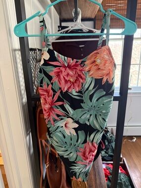 Kona Sol Black Tropical Floral One-Piece Swimsuit